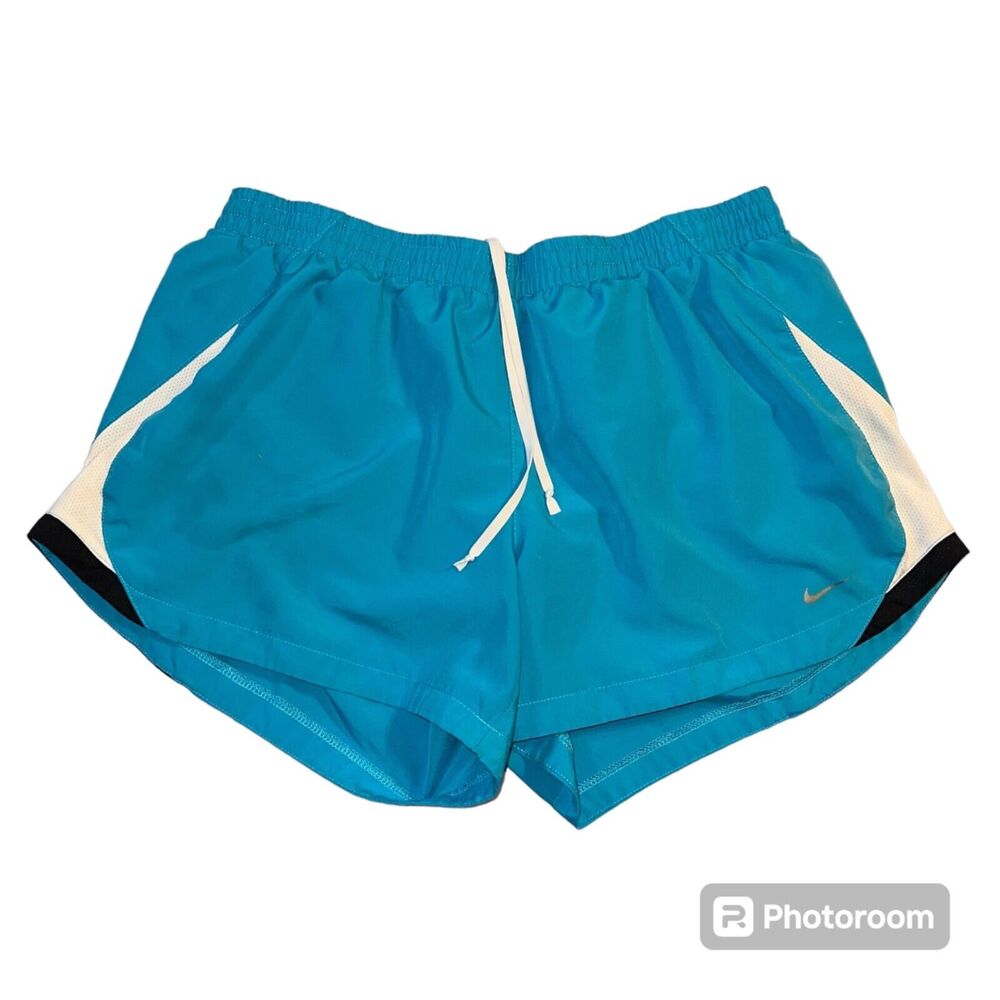 Nike Womens Dri Fit Running Shorts Blue White Lined Athletic Workout Large